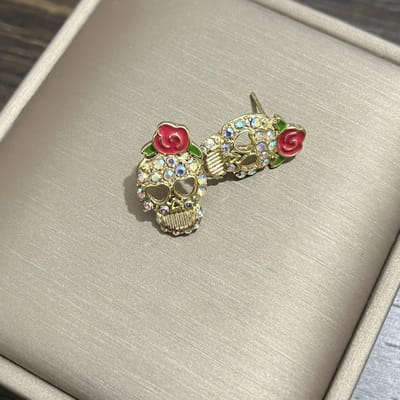 Halloween Doodskop Oorbellen, Volledige Diamant Doodskop Punk Oorbellen goud