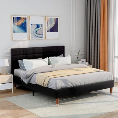 MIVRAY Gestoffeerd Bed 140x200 cm - Tweepersoonsbed Met Hoofdbord En Lattenbodem Met Matras - Onderbed Opbergruimte - Stof - Zwart