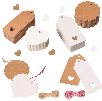 Store_9 - Kerstcadeauhangers - 200 stuks kraftpapier - Perfect voor cadeauverpakking - Rood touw en jute koord - Kerstdecoratie - Voor de feestdagen