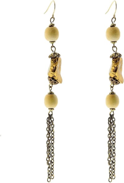 Behave - Goudkleurige oorhangers met hout en ketting - Boho chic stijl