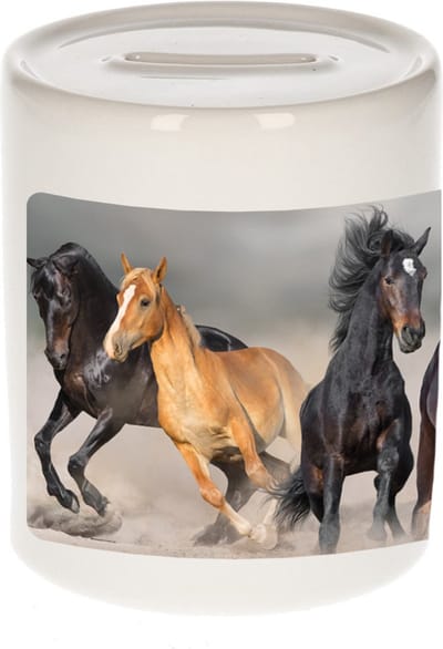 Bellatio Decorations Paard foto spaarpot - keramiek - 9 cm - cadeau paardenliefhebber