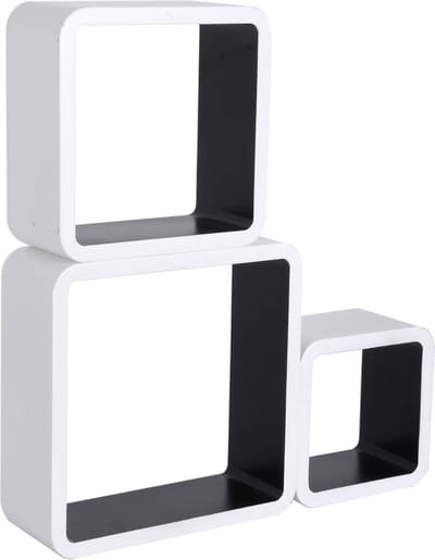 Bolt Edge Cube Wandplank - Zwevend - Zwart - Set van 3 - Hout MDF