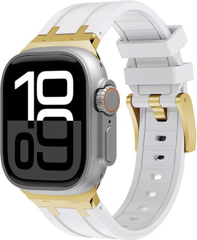 Siliconen bandje - geschikt voor Apple Watch 1/2/3/4/5/6/7/8/9/10/11/ SE (1,2,3) met maat 38 mm / 40 mm / 41 mm en 42 mm (Watch 10/11) - wit-goud