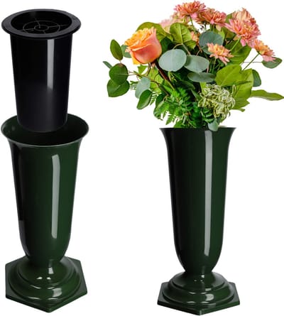 KADAX Grafvaas Van Kunststof, Bloemenvaas Voor Begraafplaats, Weerbestendige En Vorstbestendige Steekvaas Voor Grafdecoratie (13 cm, Groen)