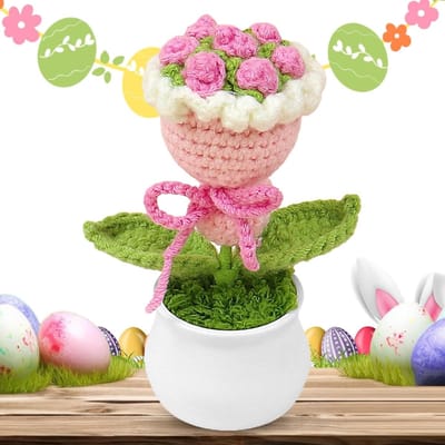Gehaakt Bloemenboeket - Gebreide Bloemen - Woondecoratie - Handgemaakt Vakmanschap - 15 cm - Kleurrijk