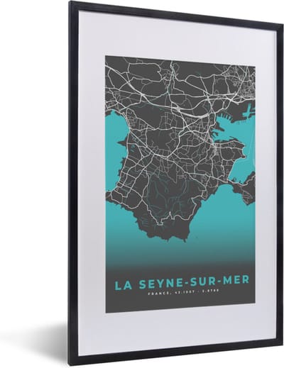 Fotolijst incl. Poster - Plattegrond - La Seyne-sur-mer - Frankrijk - Kaart - Stadskaart - 40x60 cm - Posterlijst