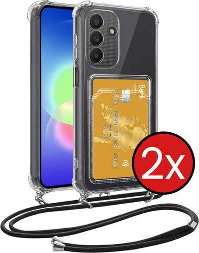 Hoesje Geschikt voor Samsung A27 Hoesje Met Telefoonkoord en Pasjeshouder Siliconen - Hoes Geschikt voor Samsung Galaxy A27 Hoesje Met Kaarthouder Shock Proof Case - Transparant - 2 PACK