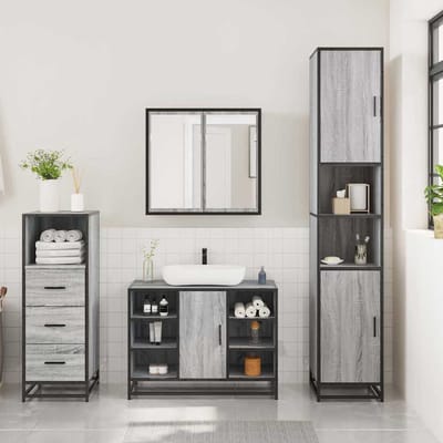 vidaXL - 3-delige - Badkamermeubelset - bewerkt - hout - grijs - sonoma - eikenkleur