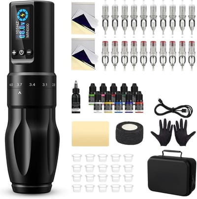 DailySupplies® Tattoo Machine met Accessoires - Tattoo kit Draadloos - Complete Set - Zwart