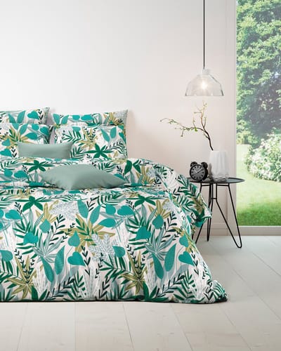 Mistral Home - DEKBEDOVERTREK - katoen renforcé - 140 x 200 cm + 65 x 65 cm - eenpersoons - botanisch - groen