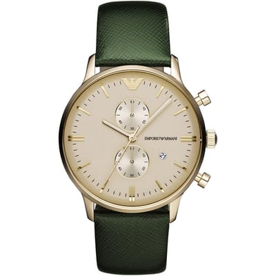Emporio Armani Gianni XLarge Goud Groen Leer Heren Kwarts Chronograaf AR1722 goud