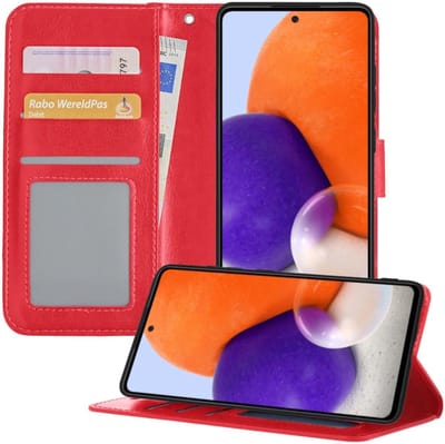 Hoesje - Met Pasjeshouder - Geschikt voor Samsung Galaxy A72 5G - Luxe Bookcase Portemonee - Flip Case - Kunstleer Book Case - Flipcase - Book Cover - Walletcase - Portemonneehoes - Telefoonhoesjes - Rood