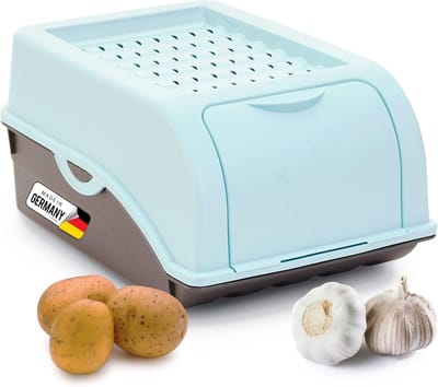 Aardappelbewaardoos | klein 3,5L | TURKOOIS | Uiendoos | Groentebox stapelbare aardappelbox uienopslag aardappelmand fruitcontainer aardappelbox voedselopslagcontainer wortels