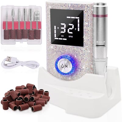 Elektrische nagelfrees: Professioneel, snoerloos nagelapparaat (45.000 tpm) met traploze snelheidsregelaar – Geschikt voor acryl-, gel- en dip-poedernagels – Draagbare manicure- en pedicureset voor thuis en in de salon