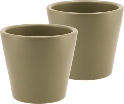 DK Design Bloempot/plantenpot - 2x - Vinci - olijfgroen mat - voor kamerplant - D13 x H15 cm