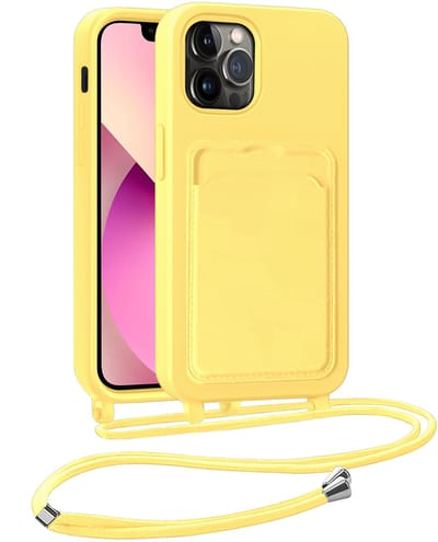 Hoesje Geschikt voor iPhone 13 Pro Telefoonhoesje Met Koord Case Pashouder Siliconen - Hoes Geschikt voor iPhone 13 Pro Hoesje Met Kaarthouder - Geel