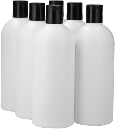 6 x 500 ml ronde fles HDPE wit + Disc-Top zwart - BPA Vrij - Niet Breekbaar - Plastic Flesjes Navulbaar - Met Dop - Lege Flessen - 6 stuks