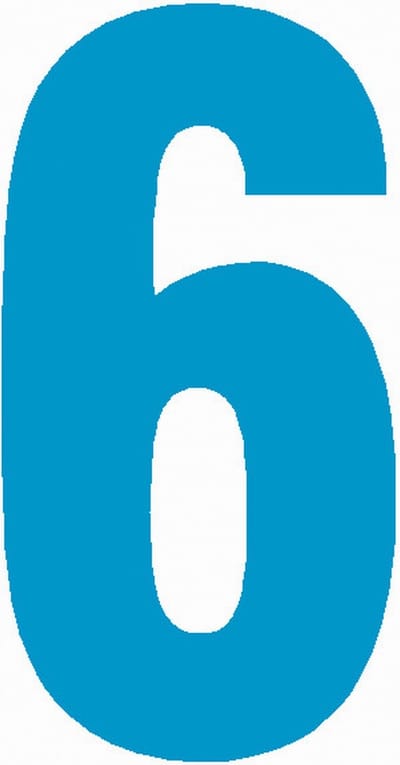 Cijfersticker nr. 6 lichtblauw 10x5cm, plakcijfer, huisnummersticker, containersticker, magazijn sticker