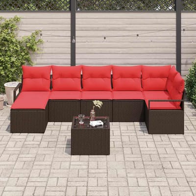 vidaXL - Bankstel - 8 - st - Bruin - en - Rood - poly - rattan