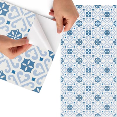 Tulup Meubelfolie - Decoratieve tegels Meubelfolie - 65x130 cm - Blauw Meubelfolie - Meubelfolie Zelfklevend - Geometrische Meubelfolie - Wrapfolie Keuken - Wanddecoratie - Achtergronden en patronen