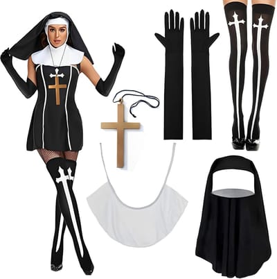 Dames Nun Cosplay Kostuum voor Halloween en Carnavalsfeesten - Zwart, Maat S/M, Uniek Design