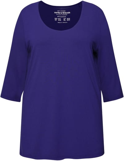 Ulla Popken - Dames - Shirt diepe ronde hals 3/4-mouw - Inktblauw - Maat 42+