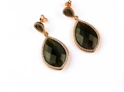 model Markies oorringen in zilver roze verguld donkergrijze steen en cubic zirconia