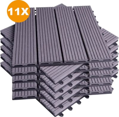 Happyment Vlondertegel 11 stuks - Terrastegel lichtgrijs - Terrasplanken - Tuintegel - Balkon, buiten vloer - 30x30cm
