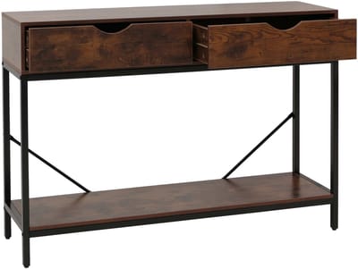 Console tafel MCW-O76, telefoontafel bijzettafel opbergtafel, lades opbergruimte Industrial 76x109x30cm ~ roodbruin