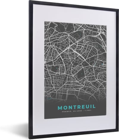 Fotolijst incl. Poster - Kaart - Plattegrond - Montreuil - Stadskaart - Frankrijk - 30x40 cm - Posterlijst