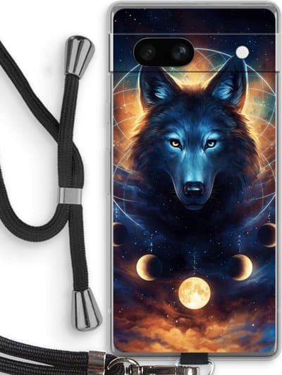 Case Company® - Hoesje met koord geschikt voor Google Pixel 7A hoesje met Koord - Wolf Dreamcatcher - Telefoonhoesje met Zwart Koord - Bescherming aan alle Kanten en Over de Schermrand