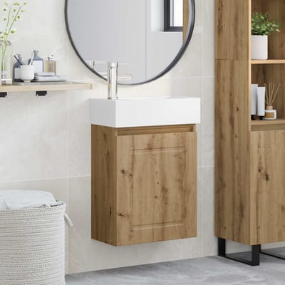 vidaXL - Badkamermeubel - met - kraan - Artisanaal - eiken - 45,5 - x - 22,5 - x - 84 - cm