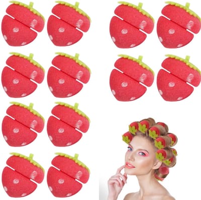 12 stuks - spons-haarkrulspelden - aardbeien foam rollers - magische haarkrulspelden - lichtgewicht en herbruikbaar - voor volume en krullen zonder hitte - zachte spons-haarkrulspelden voor thuis- en reisgebruik