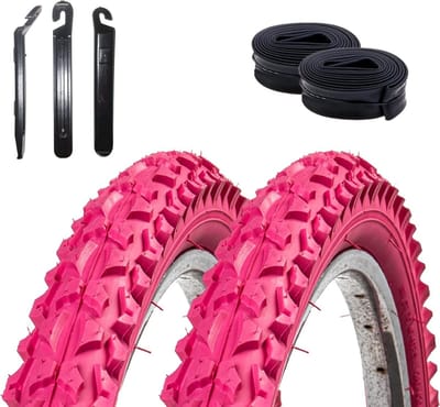 2x Fietsbanden Set 24 Inch Roze 57-507 (24x2.125) Inclusief Binnenbanden en Bandenlichters