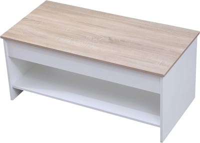 Moderne salontafel - Woonkamer tafel - Opbergen en werken - Lift-up blad - 50x100x44 cm - Wit met hout