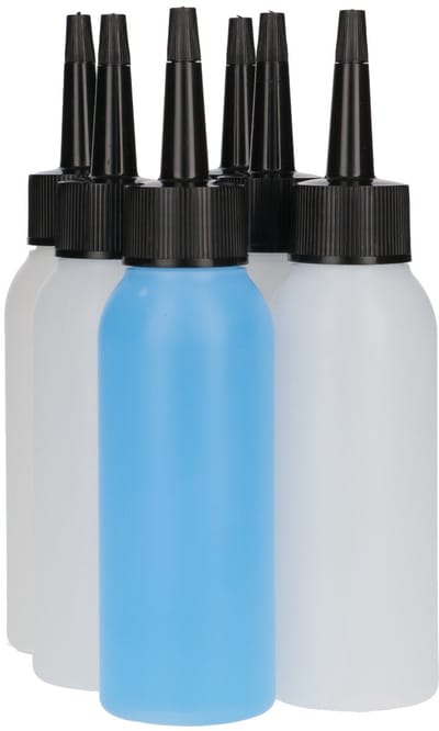 6 x ronde Plastic Fles 100 ml mat doorzichtig + Tuitdop zwart - knijpfles- BPA Vrij - Niet Breekbaar - Plastic Flesjes Navulbaar - Met Dop - Lege Flessen - 6 stuks