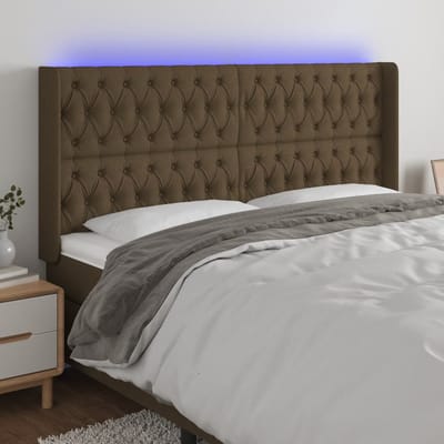 vidaXL - Hoofdbord - LED - 203x16x118/128 - cm - stof - donkerbruin