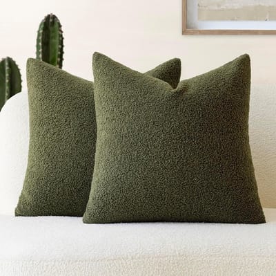 Set van 2 Decoratieve Pluche Sierkussenhoezen Zacht Krullend Imitatiebont Mosgroen voor Woonkamer Bank Bed 40x40 cm