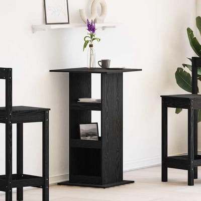 Bartafel Hout - Hoge Tafel - Gezellig Tafelen - Met Opbergplank - 60x60x100 cm - Zwart Eikenlook