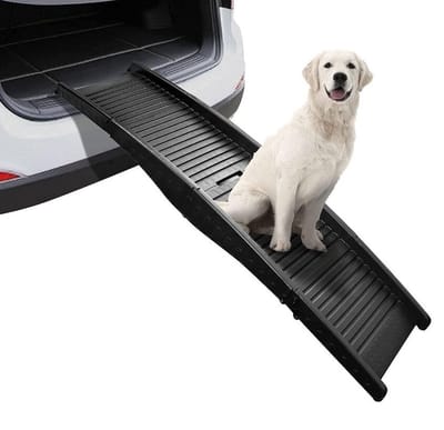 Hondenloopplank - Zwart - Loopplank Voor Honden tot 50 KG - Kunststof - Inklapbaar - Met Anti-Slip Laag - Hondentrap - Geschikt voor Auto - 152 x 40 x 14 CM