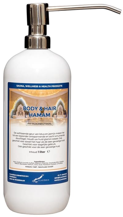 Body & Hair Hamam 1 liter met luxe RVS zilverkleurige pomp - 2 in 1 voor lichaam en haar