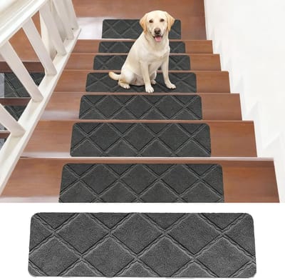 Dailygoods - Trapmatten, zelfklevend, voor binnen, 15 stuks, 55 cm x 19 cm, antislip, op maat te snijden, herbruikbaar, ter bescherming van huisdieren, senioren en kinderen (donkergrijs)