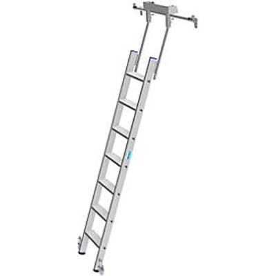 Kastenladder met treden, aluminium, verrijdbaar, 7 treden