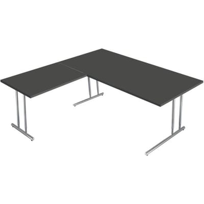 Bureautafel Toledo, met aanbouwtafel, in hoogte verstelbaar, C-poot, B 2000 x D 1000 mm, antraciet