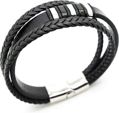 Sorprese armband - Retro 2 - armband heren - leer - zwart - 21 cm - zilverkleurige sluiting - cadeau - Model Q