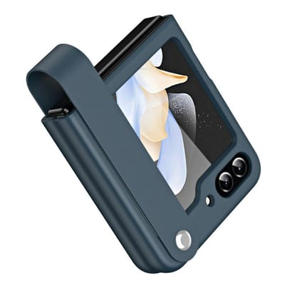 Lunso Geschikt voor Samsung Galaxy Z Flip 7 FE / Z Flip6 Leren hoes met band - strap case - Donkerblauw