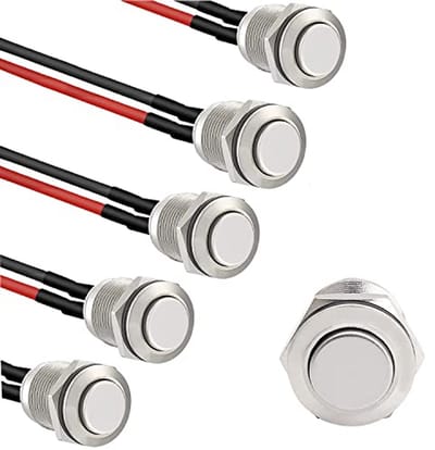 Momentane waterdichte knop 12 mm - Roestvrij staal, voorbedraad, 2A/12V/24V/125V/250V