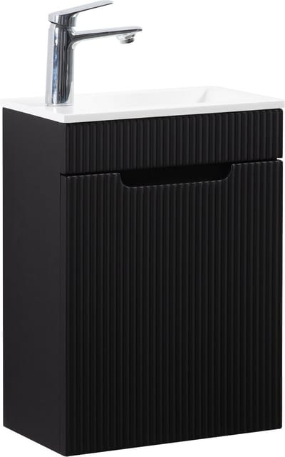 Badplaats Toiletmeubel Thermis 40 x 22 cm – Mat Zwart – Fonteinmeubel met Witte Wastafel