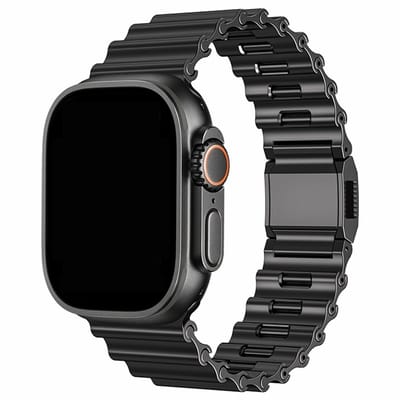 Stravo Metal Ocean Metalen Horlogeband met Magnetische Sluiting – voor Apple Watch 46mm (Series 10/11) / 45mm (Series 7/8/9) / 44mm (Series 4/5/6/SE) / 49mm (Ultra 1/2/3) – Luxe bandje, verstelbaar zonder gereedschap - Zwart