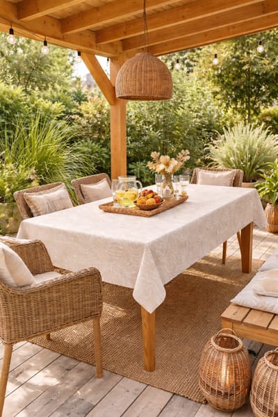 Unique Living Tafelzeil - Tropische Bladeren - 140x200 cm - Taupe - Vinyl - Waterdicht